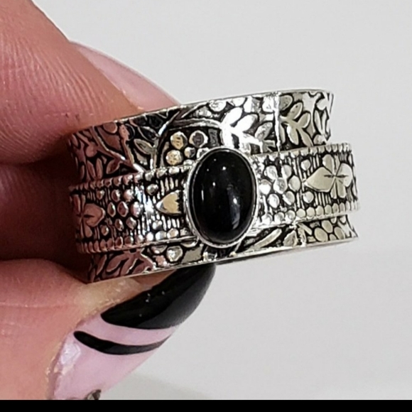 Black onyx gemstone, 925 silver ring, spinner ring - Picture 2 of 8